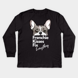 Blue french bulldog kiss for frenchie lover Kids Long Sleeve T-Shirt